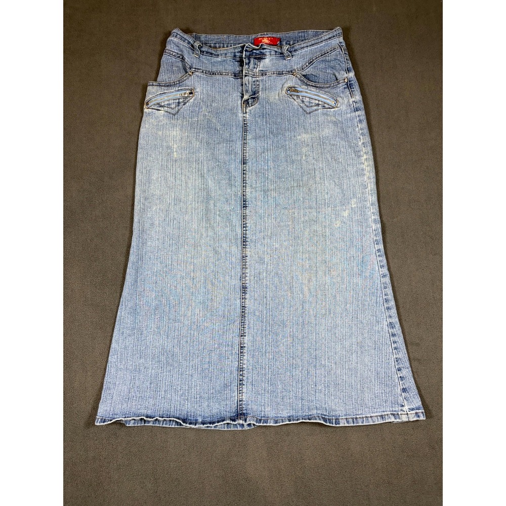 MGY Long Maxi Skirt Women's 9 Blue Denim Zipped Pockets High Waisted Outdoor